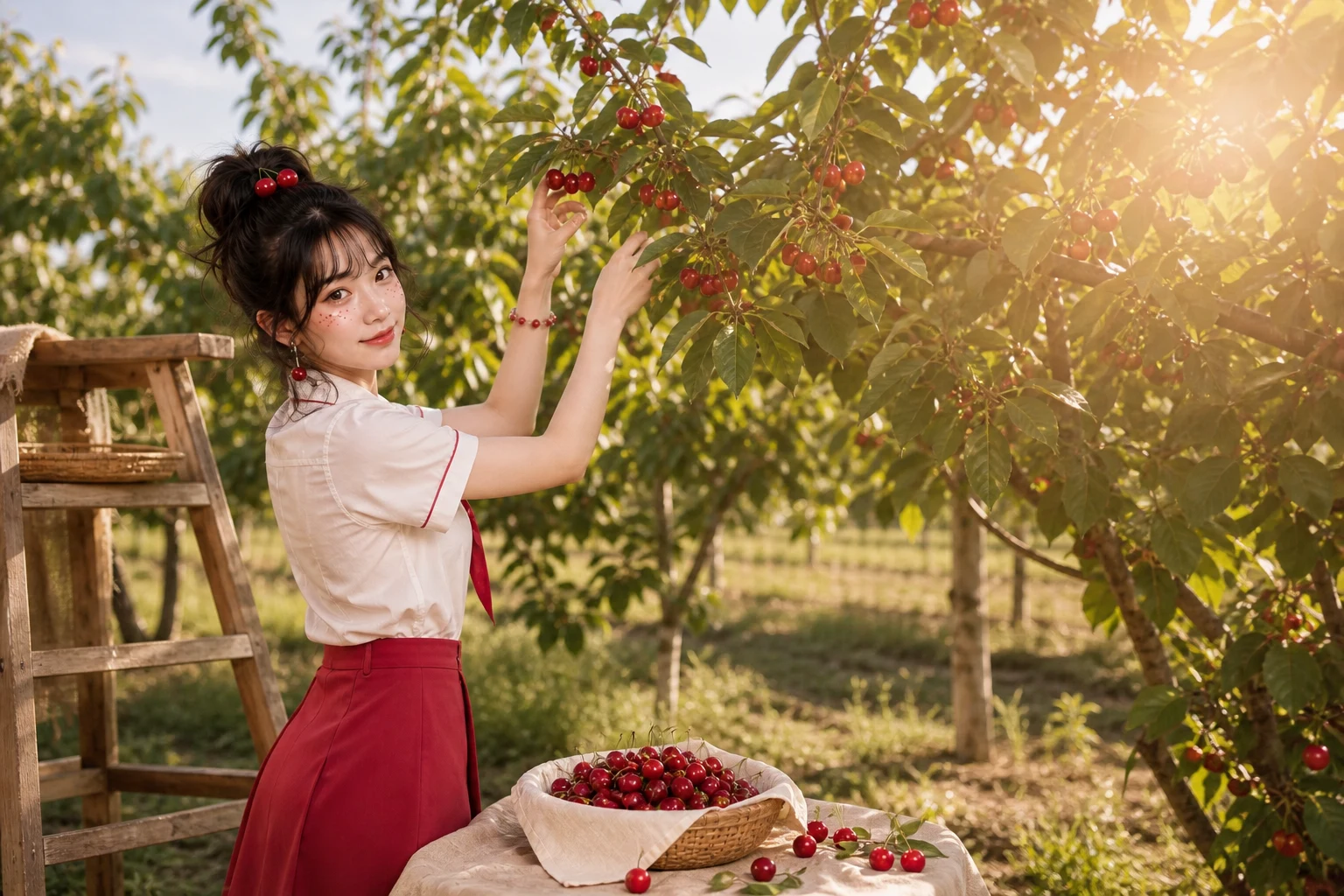 Cherry 在櫻桃果園裡觀察成熟果實