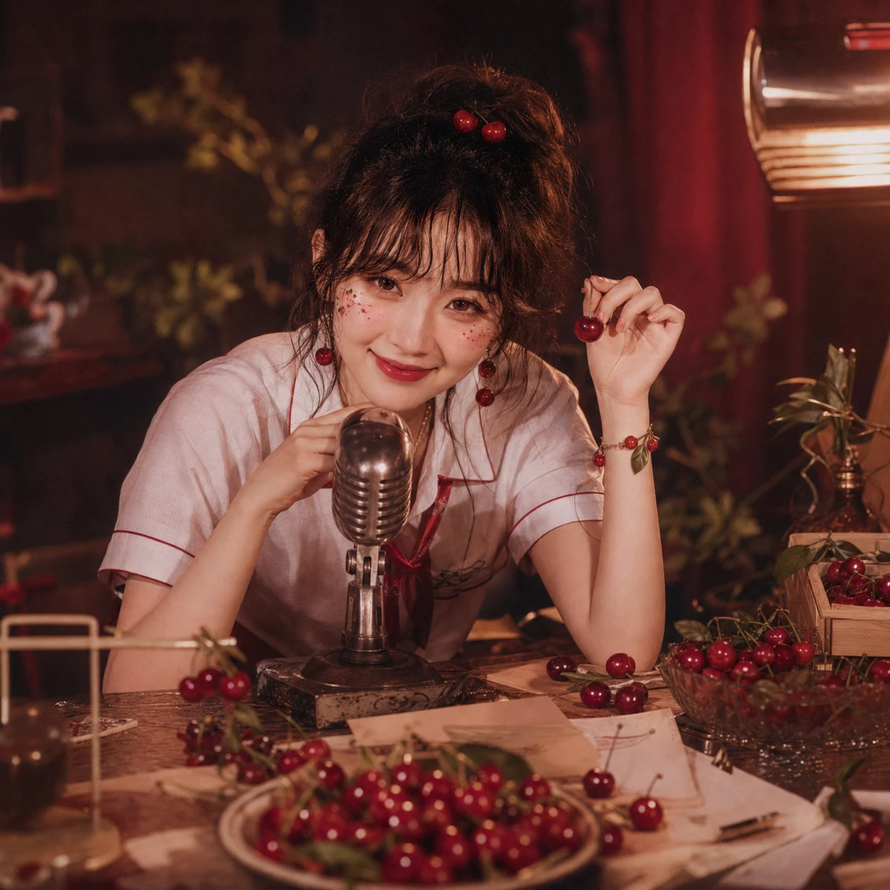 Cherry 在櫻桃工作室錄製歌曲的情境